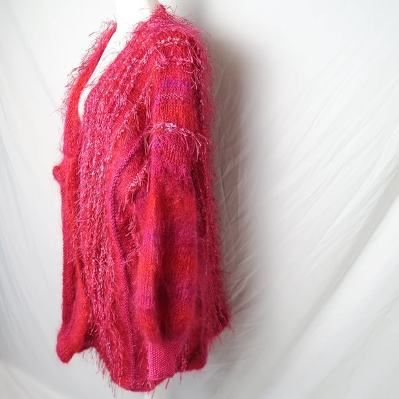 Vintage 80s hot pink and pink mohair angora wool fur shag knit cardigan sweater - Picture 5 of 10